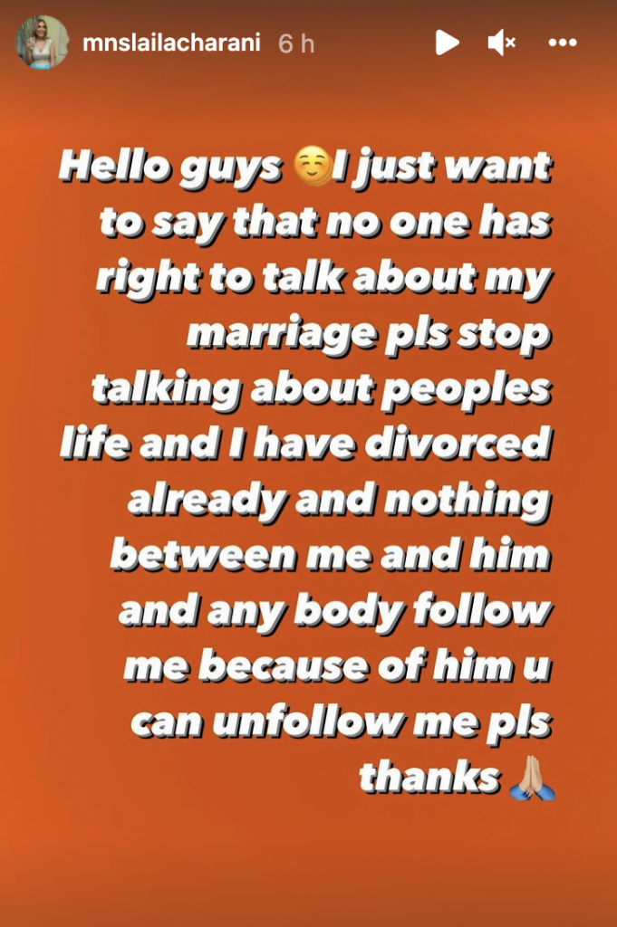 Ned Nwoko’s Moroccan Wife Laila Charani Announces Divorce 2 Screenshot 2021 11 02 at 5.10.14 AM