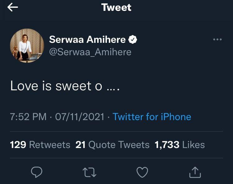 Serwaa Amihere Gives Hint Of Being In Love With Someone As She Expresses How Sweet Love Is - Netizens React 4 Serwaa Amihere