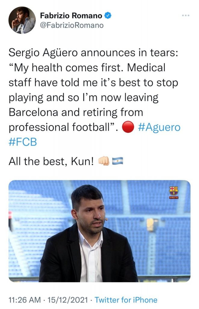 Sergio Kun Aguero Has Sadly Announced His retirement From Football Following A Heart-related Issue 3 Sergio Kun Aguero