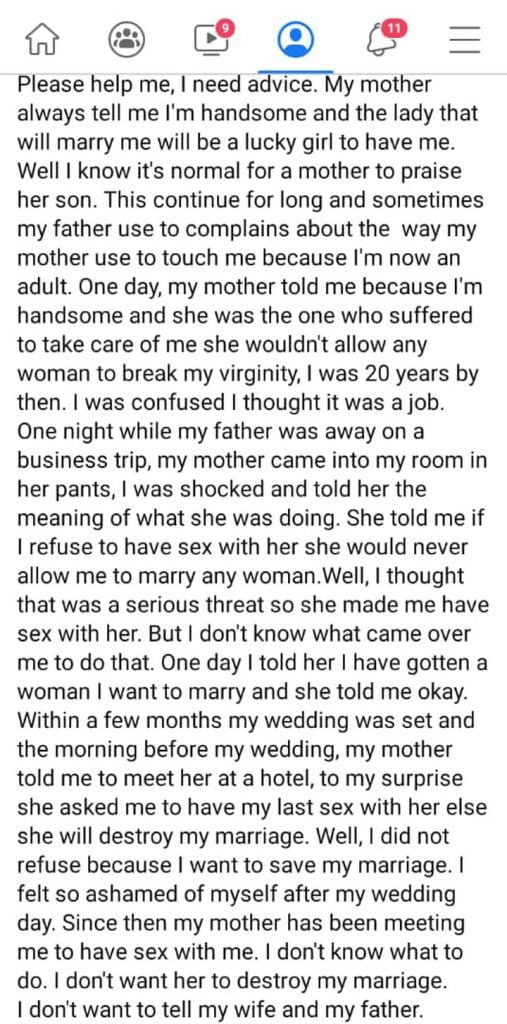 Man Reveals How He Had S£x With His Mother To Save His Marriage 3 man sleeps with his own mother