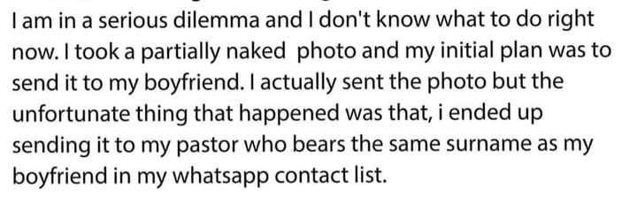 "Confused" - I Mistakenly Sent My "Nude Pic" To My Pastor Instead Of My Boyfriend And He Replied 3 Pastor