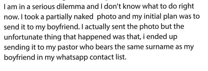 "Confused" - I Mistakenly Sent My "Nude Pic" To My Pastor Instead Of My Boyfriend And He Replied 2 Pastor