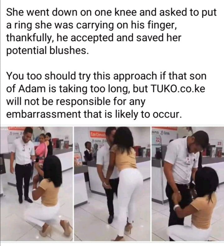 Lady Storms Boyfriend's Workplace, Went Down On One Knees To Propose, See What Happened Next 3 Lady