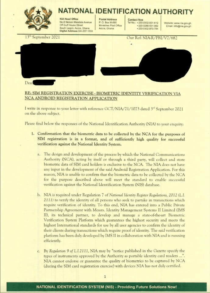 SIM card re-registration: NIA Latest Letter Raises Legality & Data Sanctity Issues 9 NIA