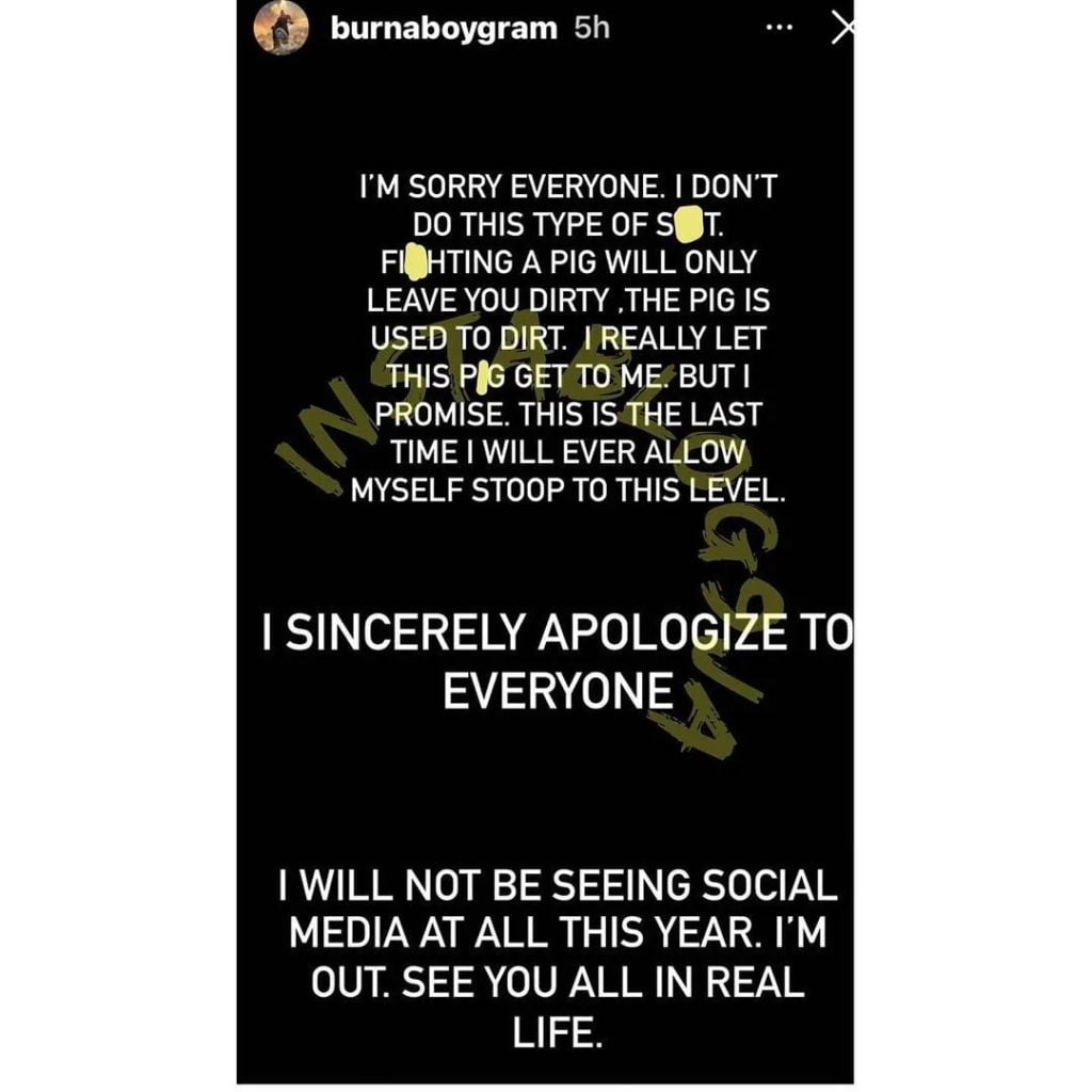 Burna Boy Apologizes To Everyone As He Bow Out Of Fight With Shatta Wale 3 apologize2