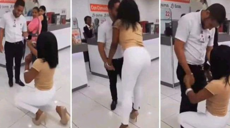 Lady Storms Boyfriend's Workplace, Went Down On One Knees To Propose, See What Happened Next 2 girl propose to her guy