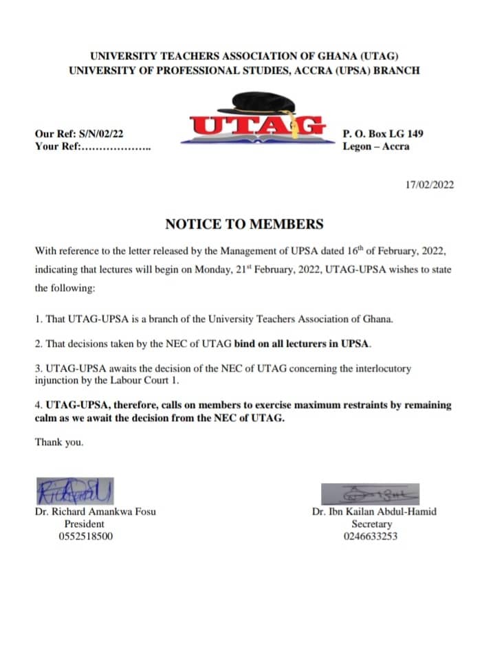 UTAG Strike Updates: We’ve Not Yet Agreed To Return To Class; We Await NEC Decision – UPSA Lecturers 3 UTAG STRIKE