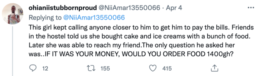 How A Female Legon Student Ordered Food Worth GHC 1400 & Expected A Guy Who Asked Her Out To Pay 3 Screenshot 2022 04 06 at 11.17.14 AM
