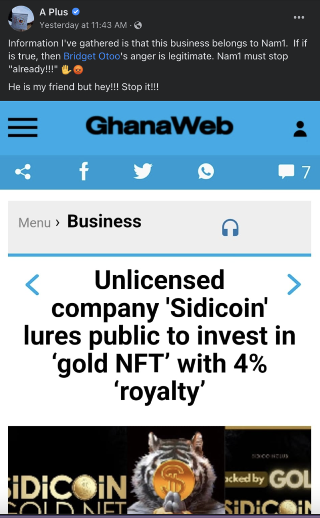 NAM1 Plans To 'Swindle' Ghanaians Again As A Plus Alleges That SidiCoin Belongs To Him 2 Screenshot 2022 04 22 at 2.02.44 PM 1