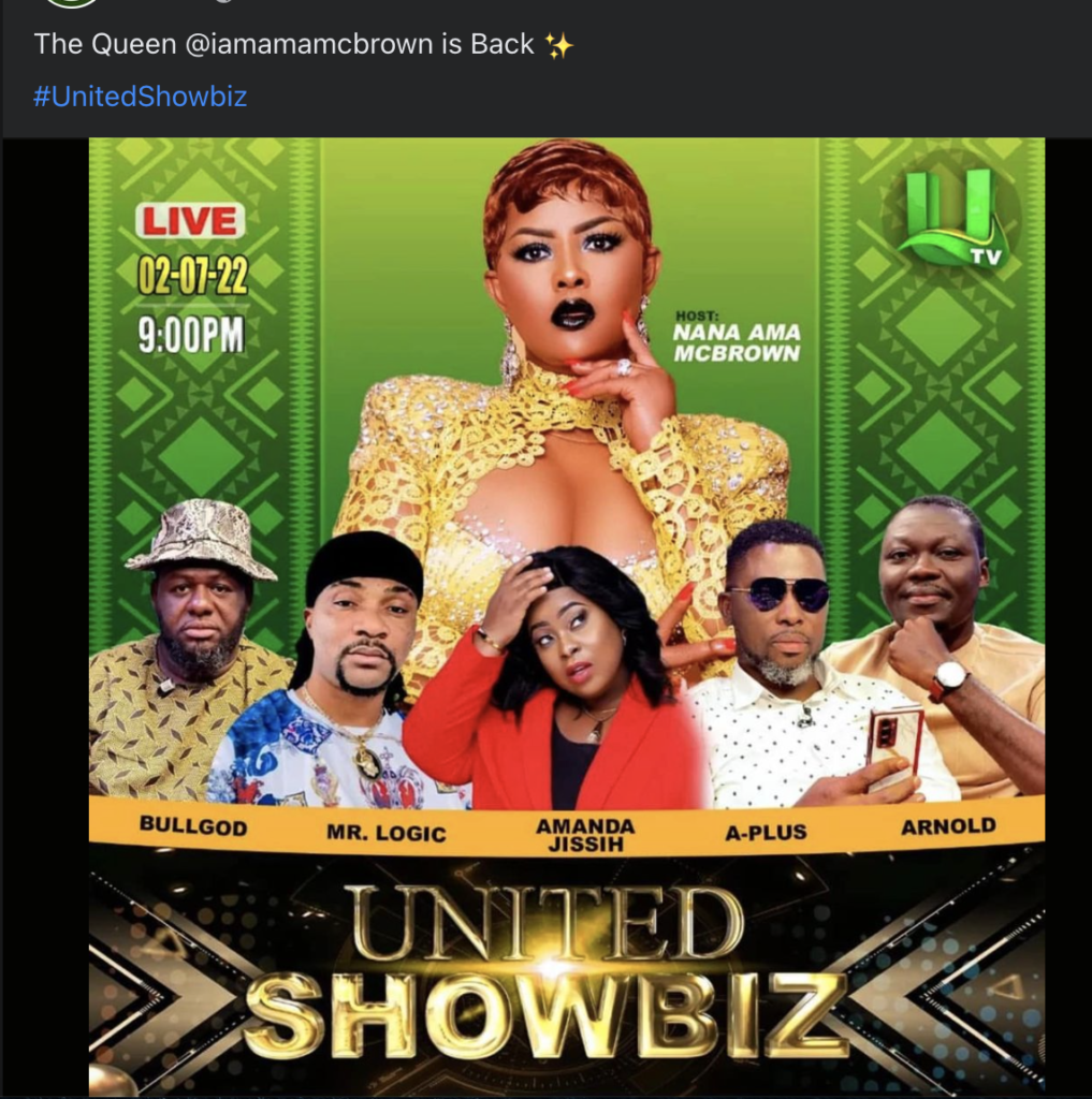 How Netizens Reacted To News That Nana Ama McBrown Has Returned As The Host Of United Showbiz 2 Screenshot 2022 06 30 at 8.46.12 PM