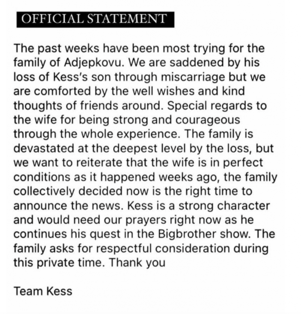BBNaija: Kess Reportedly Loses His Son 2 Screenshot 2022 08 11 at 12.50.22 PM
