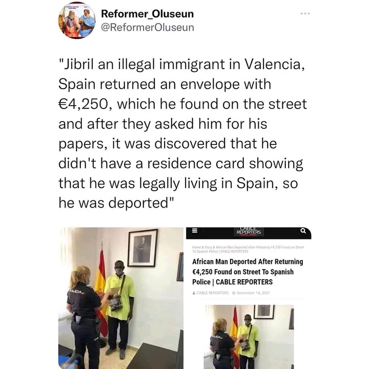 Here Is Why An African Man Got Deported After Returning €4,250 Found On Street To Spanish Police 3 African Man