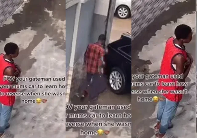 Gateman Crashes Madam’s car While Learning How To Drive In Her absence (Video) 3 Gateman Crashes Madam’s car While Learning How To Drive In Her absence (Video)