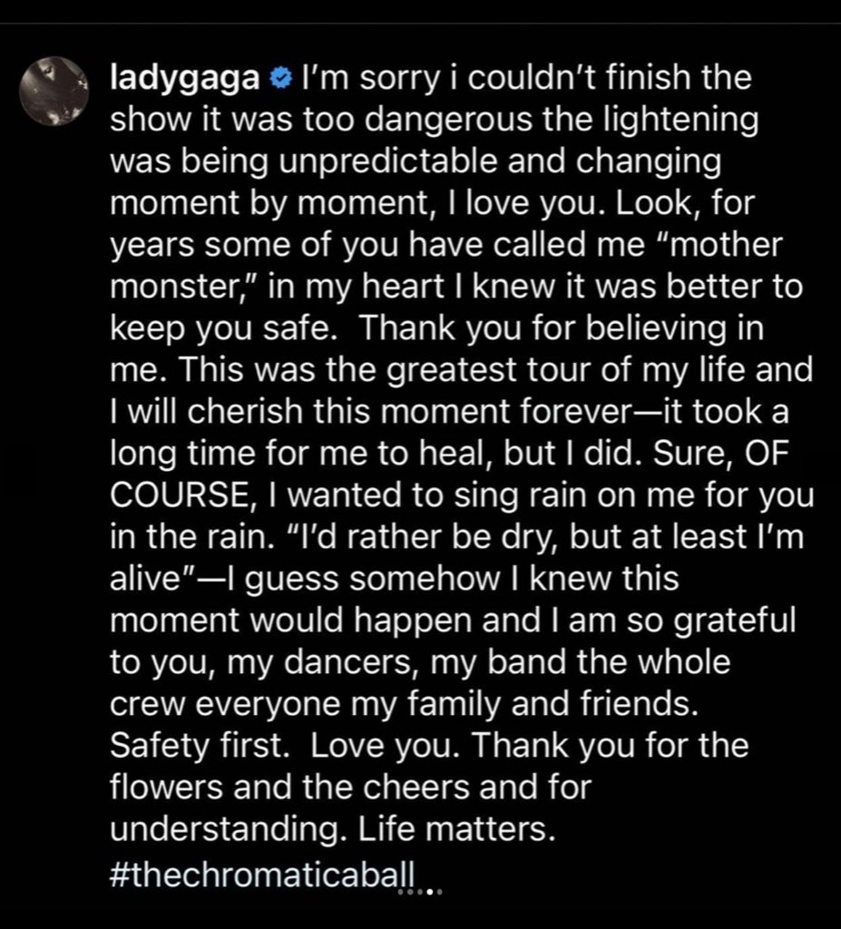 Lady Gaga tears after her Miami concert was canceled because of the "dangerous" weather 3 Lady Gaga tears after her Miami