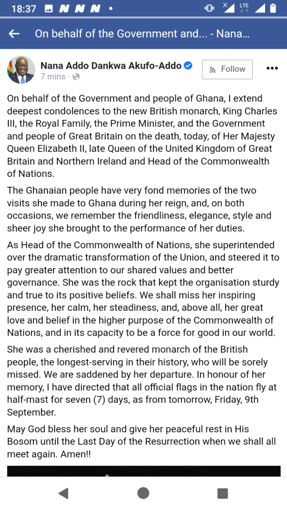 President Nana Addo Sends Message To The UK: Directs All Official Flags In Ghana To Fly At Half-Mast 4 President Nana Addo