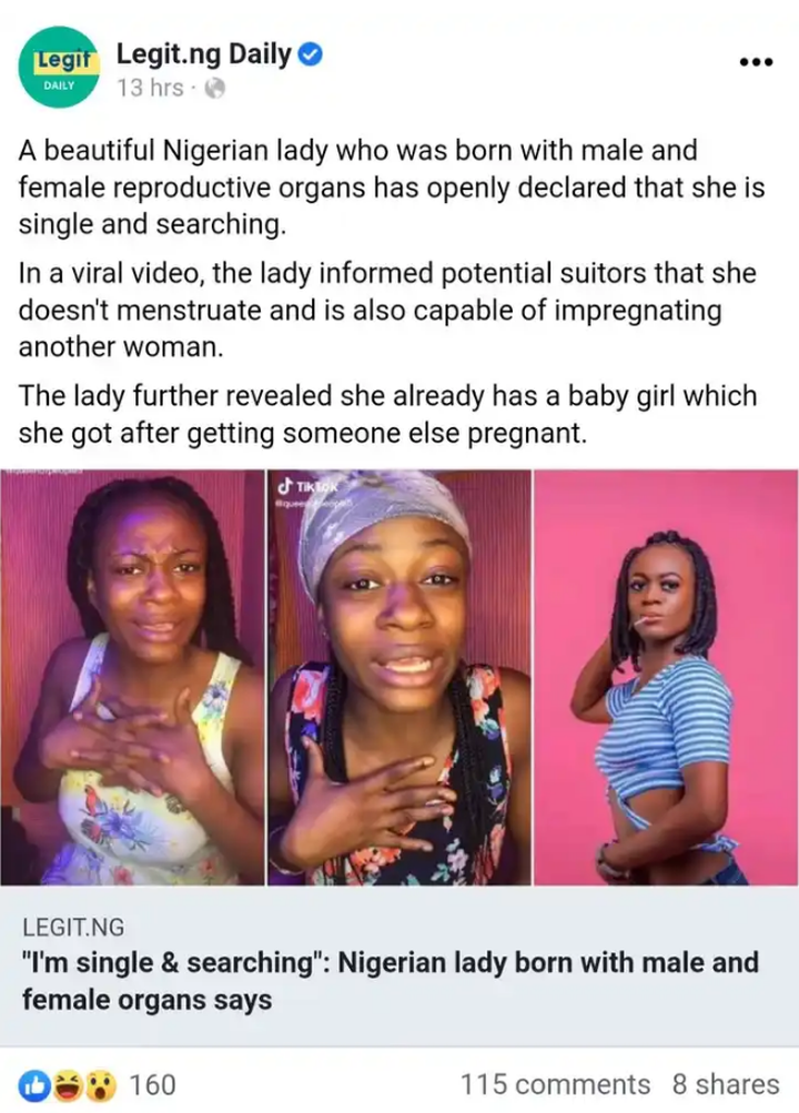 Nigerian Lady with both male and female private organs cries for love 3 Nigerian Lady