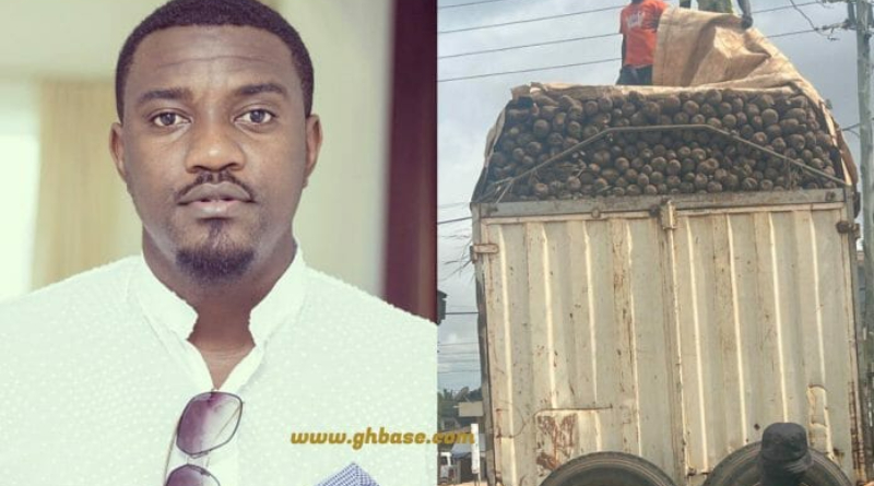 Reactions as John Dumelo brings a truckload of yams to Accra, and sells one tuber for ₵12.00