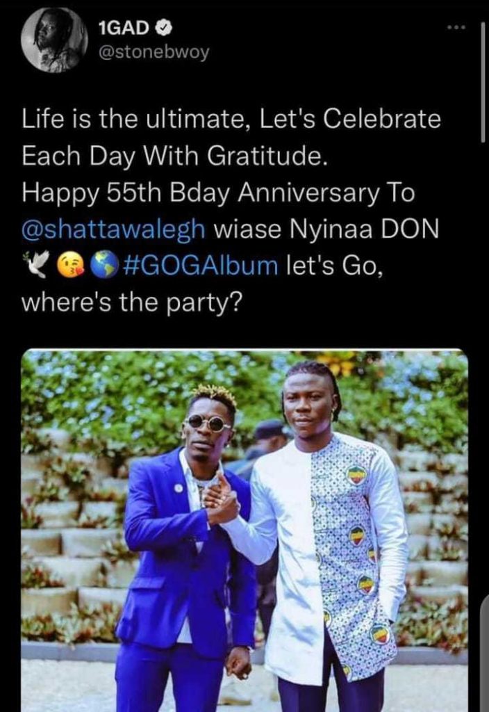 Stonebwoy's Birthday Wish Made To Shatta Wale Sparks Heated Response Among SM Disciples 3 1666019747661