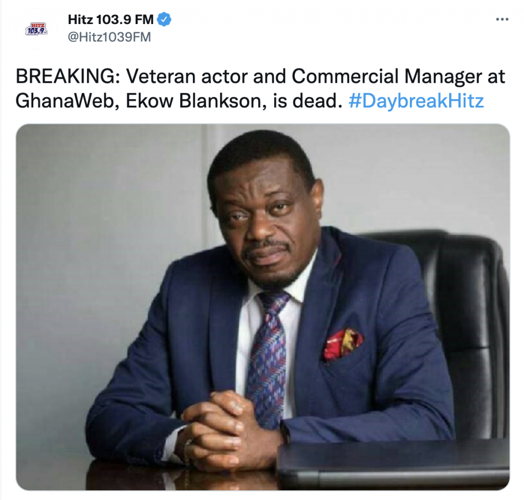 SAD As Veteran Actor, Ekow Blankson Is Confirmed Dead 2 Screenshot 2022 10 03 at 10.05.23 AM