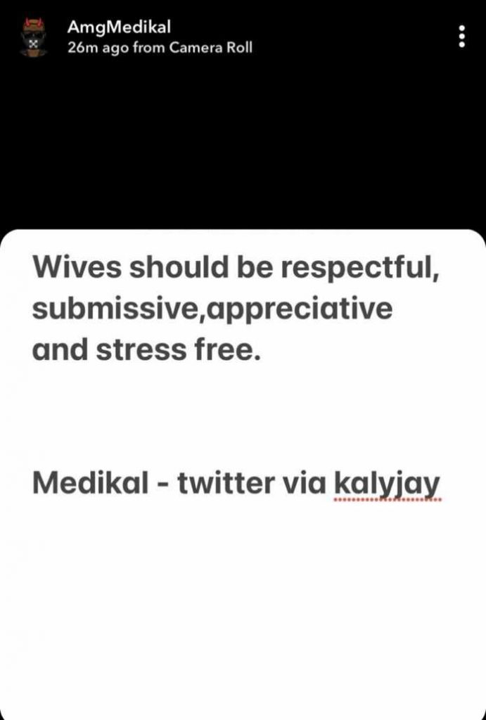 Medikal Asserts His Profound Standpoint On Marriage - Says Wives Should Be Submissive 3 Medikal