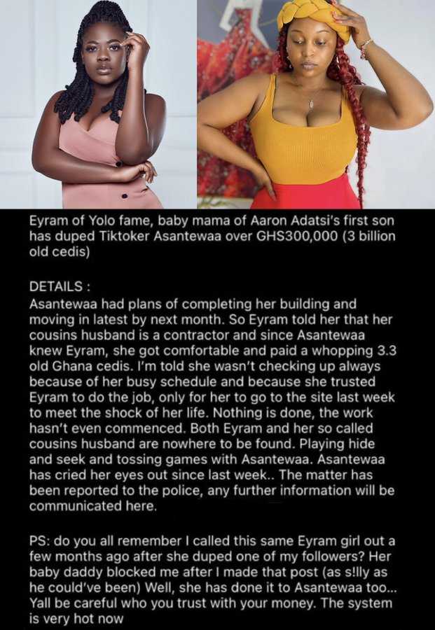 Asantewaa Purportedly Loses GHC300,000 To YOLO Star Eyram 2 1669121381004