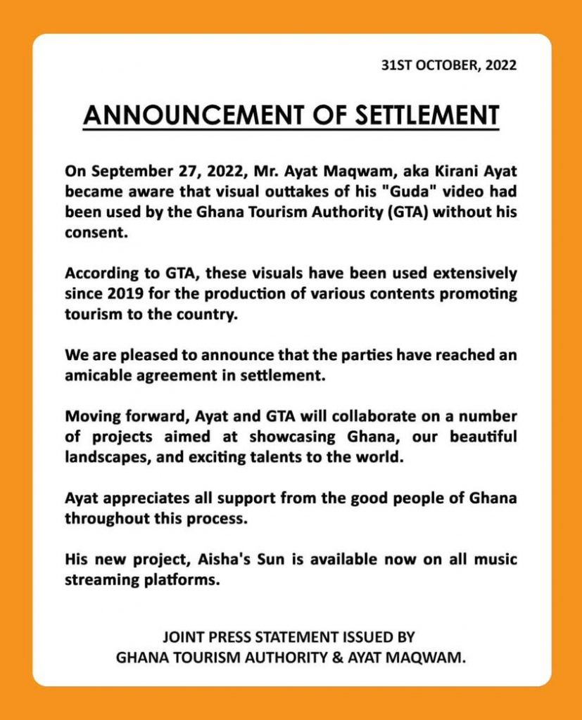 Ghana Tourism Authority And Kirani Ayat Resolve Matters Pertaining To His Copyright Encroachment Case 4 312172230 5631633713561873 3596958175382368129 n