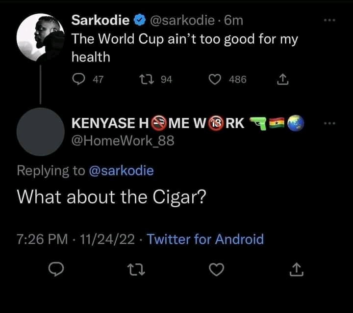 Sarkodie Savaged On Twitter After Expressing That The World Cup Is Hazardous To His Health 2 FB IMG 16694920559676939
