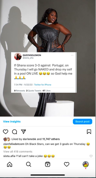 I Was Joking - Sista Afia Retracts Her Statement About Stripping Naked If Ghana Wins 3-0 Against Portugal 2 Screenshot 2022 11 24 at 6.24.27 AM