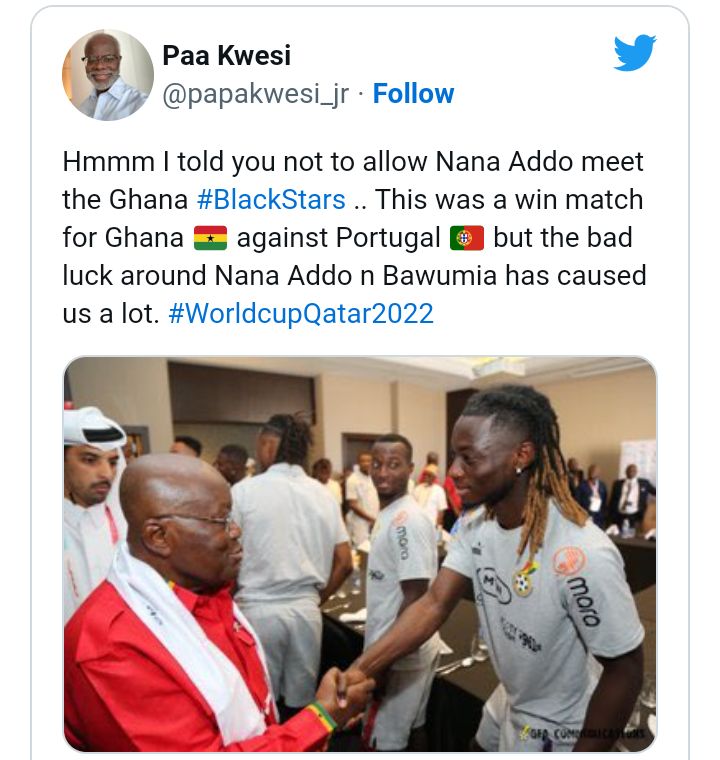 "It's All His Fault" - Ghanaians Excoriate Akufo-Addo As They Blame Him For Black Stars' Loss Against Portugal 2 Screenshot 20221124 234602