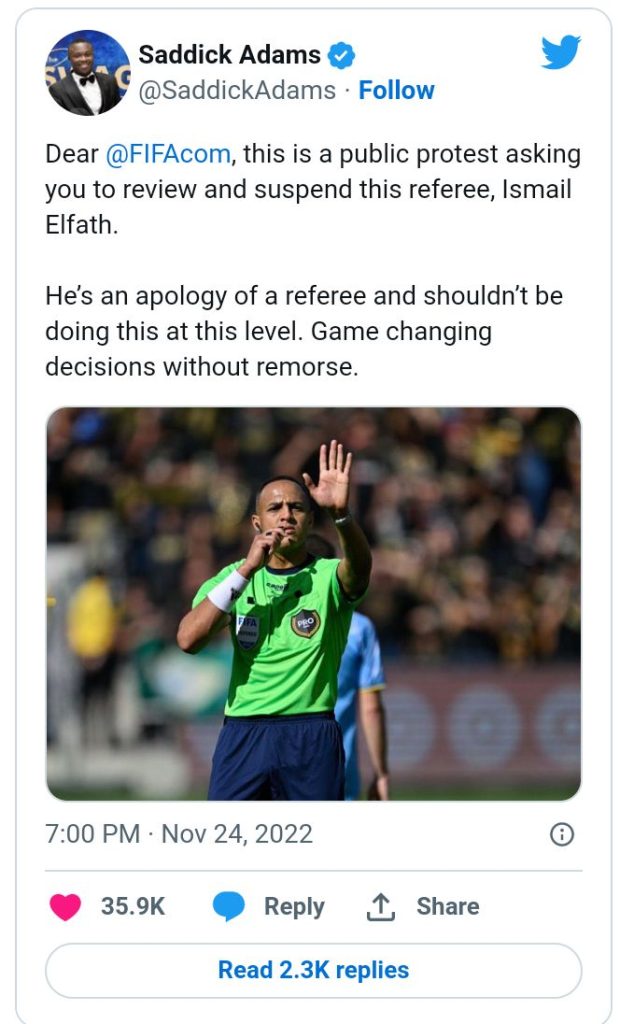 Ghanaians Request FIFA To Query Referee Ismail Elfath's Penalty To Portugal 2 Screenshot 20221125 143541