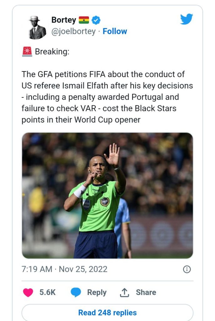 Ghanaians Request FIFA To Query Referee Ismail Elfath's Penalty To Portugal 5 Screenshot 20221125 144606
