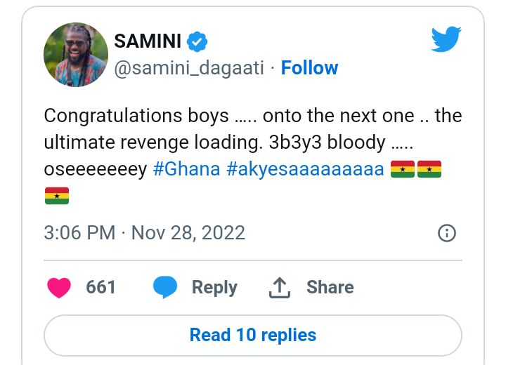 Ghanaian Celebrities Applaud The Black Stars After Their Sensational Win Against South Korea 2 Screenshot 20221128 220033