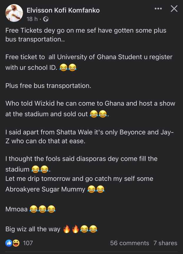 Wizkid Exposed For Mobilizing Free Tickets And Transport For College Students To Fill The Stadium For His Show In Ghana 2 1670724513733