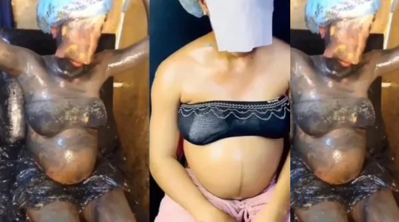 A Heavily Pregnant Woman Being Chemically bleach
