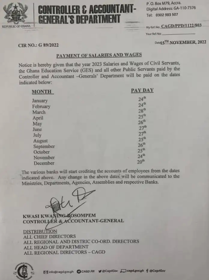 CAGD 2023 Salaries and Wages Payment dates 3 IMG 20221212 WA0035