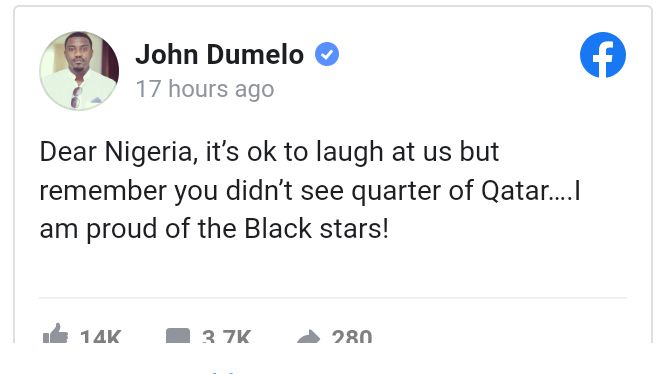 I Am Proud Of The Black Stars - John Dumelo Responds To Nigerian Trolls 2 Screenshot 20221203 113401