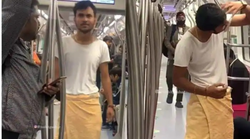 Viral Video: Man leaves netizens in splits after traveling in Delhi Metro wearing a TOWEL 5 Delhi Metro