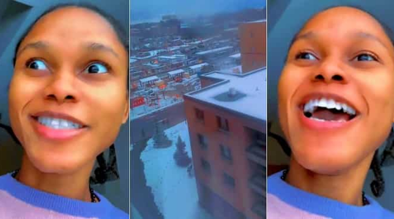 Nigerian Lady Screams as She Sees Snow for the First Time
