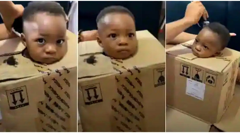 Father Puts Troublesome Son Inside Box To Barb His Hair