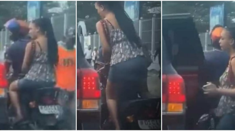 “Release clause triggered”: Lady causes stir as she comes down from Okada into a Land Cruiser – VIDEO 2 Okada