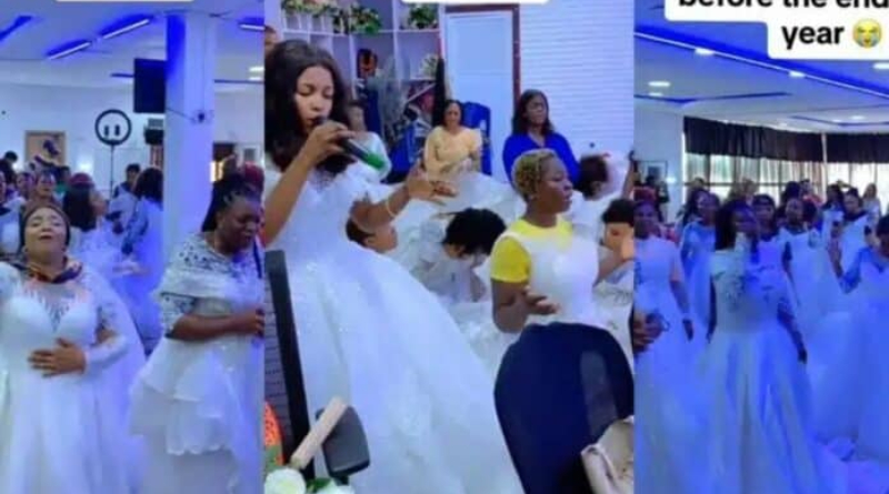 Single ladies wear wedding gowns to church to pray for husbands – Video 8 wedding gowns