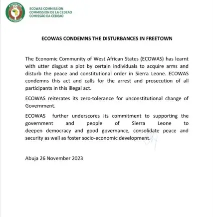 ECOWAS Issues Statement On Disturbances In Sierra Leone 3 was 1