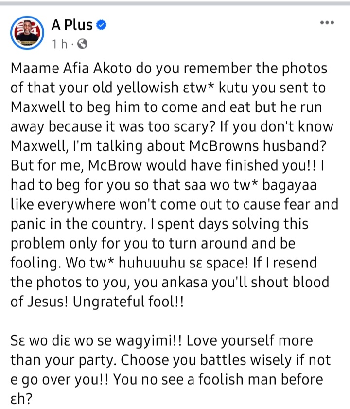 A Plus reveals how he allegedly begged Mcbrown not to beat NPP’s Afia Akoto over Maxwell 3 A Plus reveals how he allegedly begged Mcbrown not to beat NPP’s Afia Akoto over Maxwell