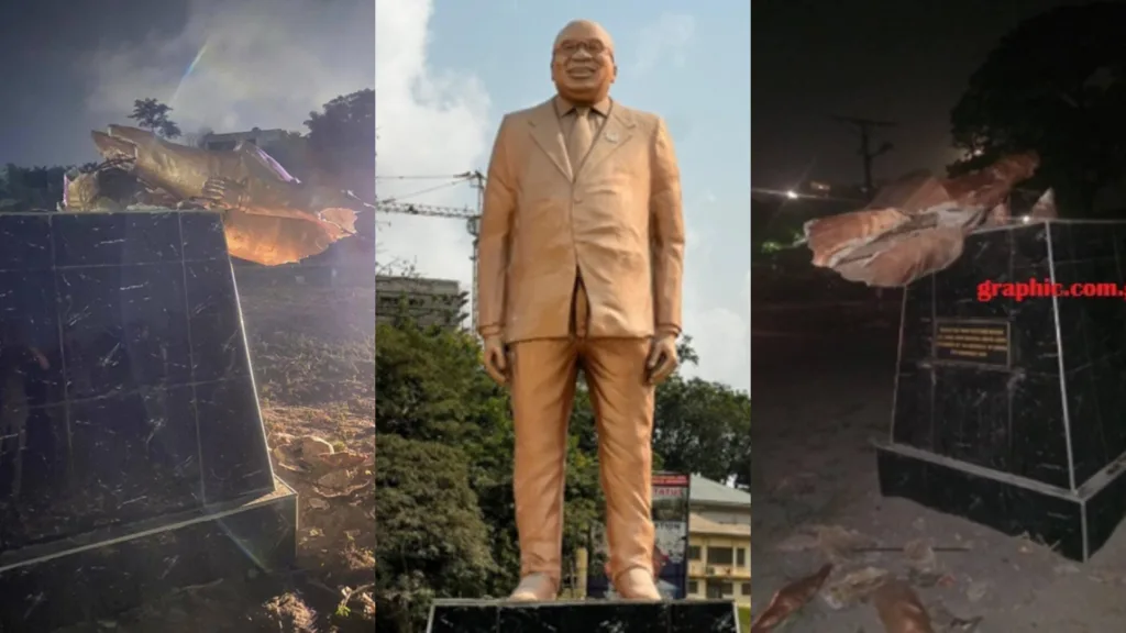 Former President Nana Addo Dankwa Akufo-Addo’s statue in Sekondi pulled down 2 Akufo Addos statue in Sekondi pulled down